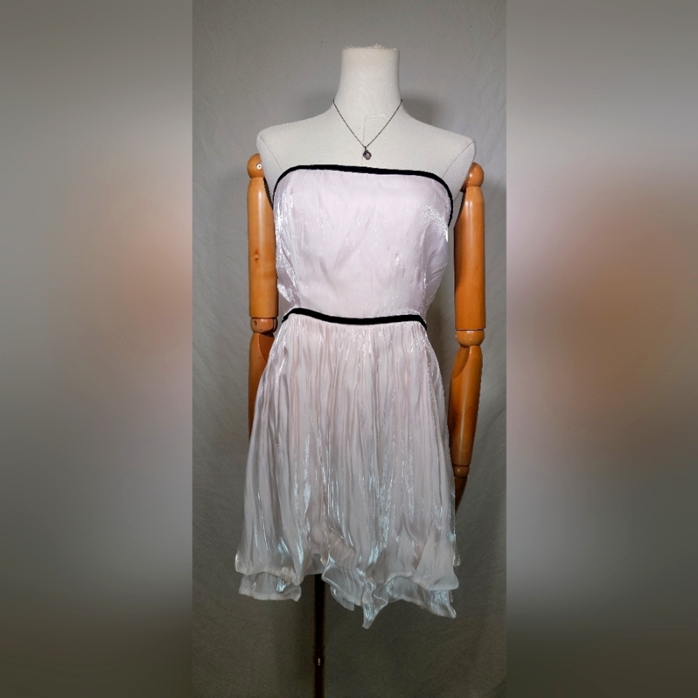 Free People White Strapless Pleated Mini Dress with Black Trim Accents